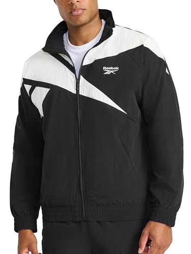 Reebok Men’s Track Jacket, Standard Fit, Lightweight Nylon Fabric, Black, Large