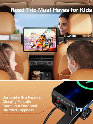 Image of Car Headrest Tablet Stand, Extension Arm Mount for 4.7-12.9 inch Tablets, Compatible with iPad Pro, Air, Mini, Galaxy, Fire | Adjustable Extension Arm & 360 Rotating Clamp with Anti-Slip Pads,Metal Rod Easy Install on Headrest Poles,for Backseat Kids