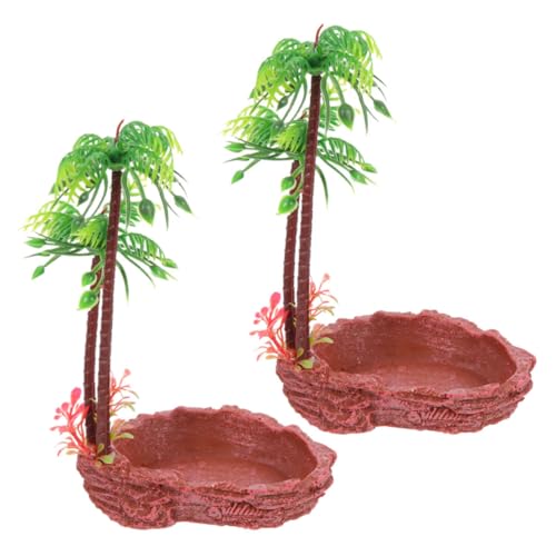 COLLBATH 2Pcs Natural Reptile Dish Safe Resin Bowls for Reptiles Water Snack Accessory for Lizards Turtles Snakes Terrarium Decor