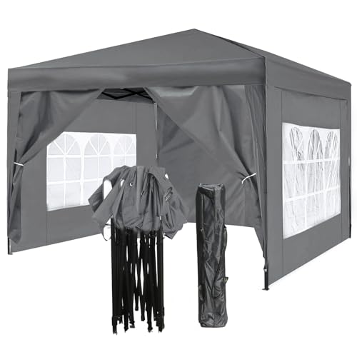 ISE Gazebo 3x3, Gazebo Pieghevole, Pieghevole Impermeabile, Robusto UV50+,Tende per Eventi e Tendoni, Tenda per Giardino/Feste/Campeggio/Festival/Birra/Picnic/Matrimonio (Grigio)