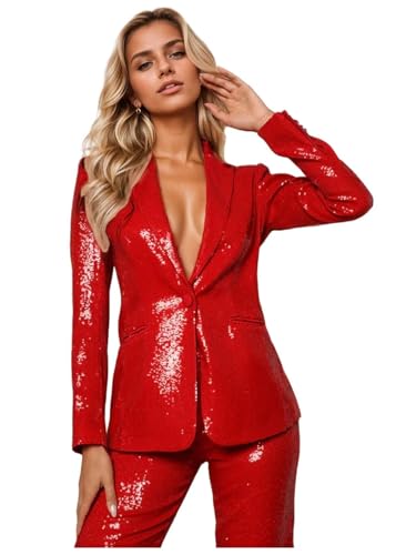 Sequin Suit Women Piece Set Dressy Sexy V Neck Wedding Tuxedos