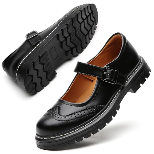 Image of Mary Jane Shoes Women Platform Non-Slip Casual Dress Shoes | Round Toe Ankle Strap Comfort Classics Oxfords Work Mary Jane Office School Shoes
