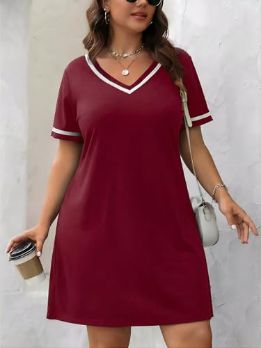 Image of Verdusa Women's Plus Size A Line T Shirt Dress Short Sleeve V Neck Tunic Dresses Casual Outfits