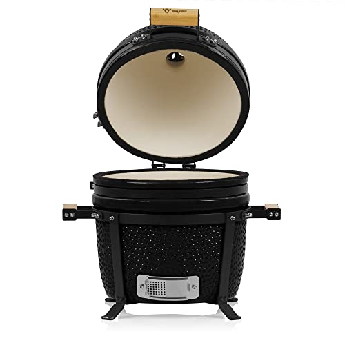 BBQ-Toro Kamado Grill | Holzkohlegrill Shiro Ø 39 cm mit Thermometer, Holzgriffe | Mini Holzkohlegrill, Ceramic Grill, Keramikgrill, Grill Ei, Grill Rund Holzkohle, Keramik Grill, Kamado BBQ – Bild 4
