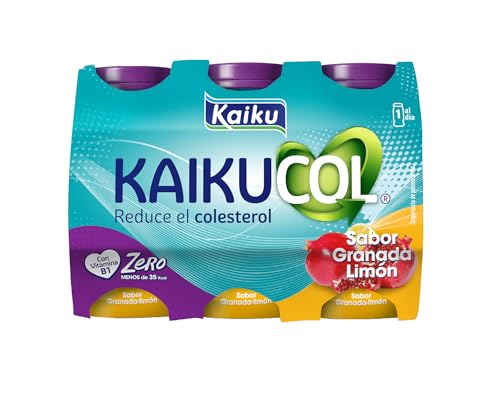 KAIKU KAIKUCOL ZERO - Sabor Granada Limón Pack 6 x 65 ml, Yogur Bebible, Ayuda a Reducir el Colesterol, con Probióticos y Vitamina B1, sin Azúcares Añadidos, sin Gluten, Listo para Tomar