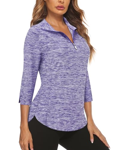 Image of Cucuchy Style Womens Golf Shirt 3 /4 Sleeve Quarter Zip Workout Tennis Tops Quick Dry UPF 50+ Shirts