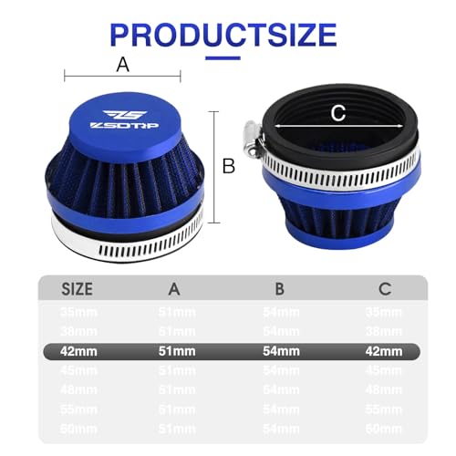 Image of 2PCS Motorcycle 42MM Air Intake Filter Universal Carburetor Air Filter Cleaner for Dirt Pit ATV SSR TTR Bike Breather Filter Fit for Many Different Carburetors (Blue 42MM)