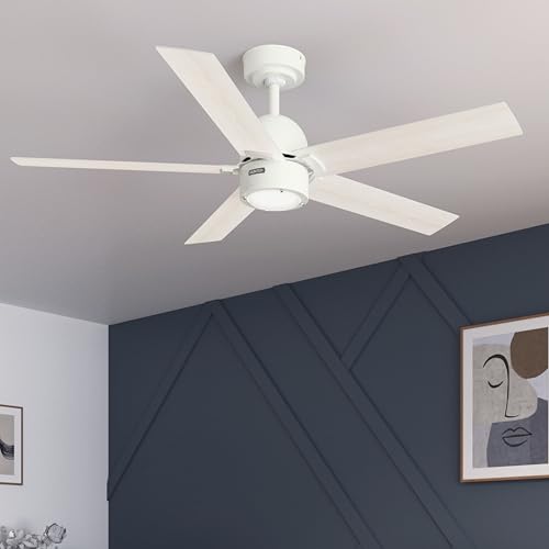Image of Hunter 52 Inch Indoor Ceiling Fan with LED Light and Remote Control - White Modern Ceiling Fan, 5 Blades and 6 Speed WhisperWind Motor, For Bedroom, Living Room or Kitchen, ENERGY STAR - Erling, 52851