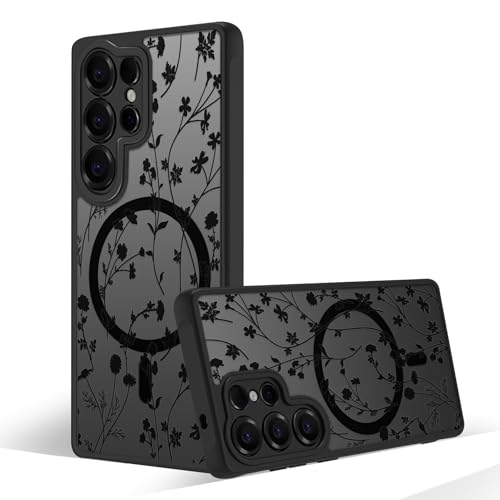 Oxytter Magnetic Case for Samsung Galaxy S25 Ultra [Compatible with MagSafe] Black Flower Floral Case for Women Girls Soft TPU Bumper Hard PC Anti-Fall Shockproof Protective Slim Cover A9 by Oxytter - Used condition - CA$12.70