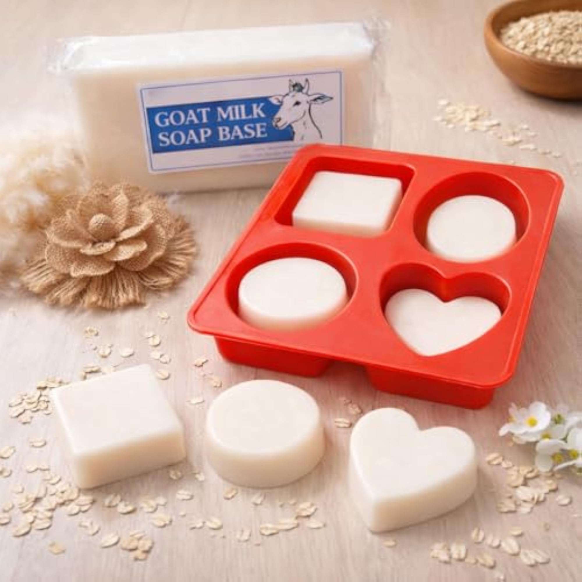 Goat Milk Soap Base with Silicone Mould for DIY Making Kit, 500g