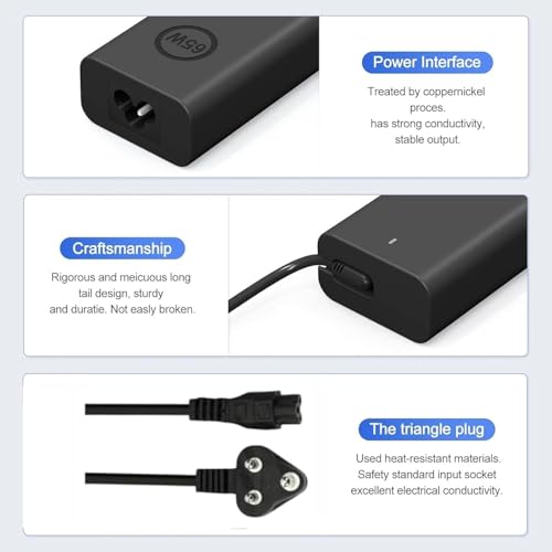Image of 65W Type C USB C Laptop Charger Compatible with Dell Latitude Computer 5530 5420 5430 5520 5540 7430 7420 7440 7340 7530 7330 7320,Inspiron 14 7425 16 7620 XPS 2in1 Chromebook 3100 (De 65W Type C)