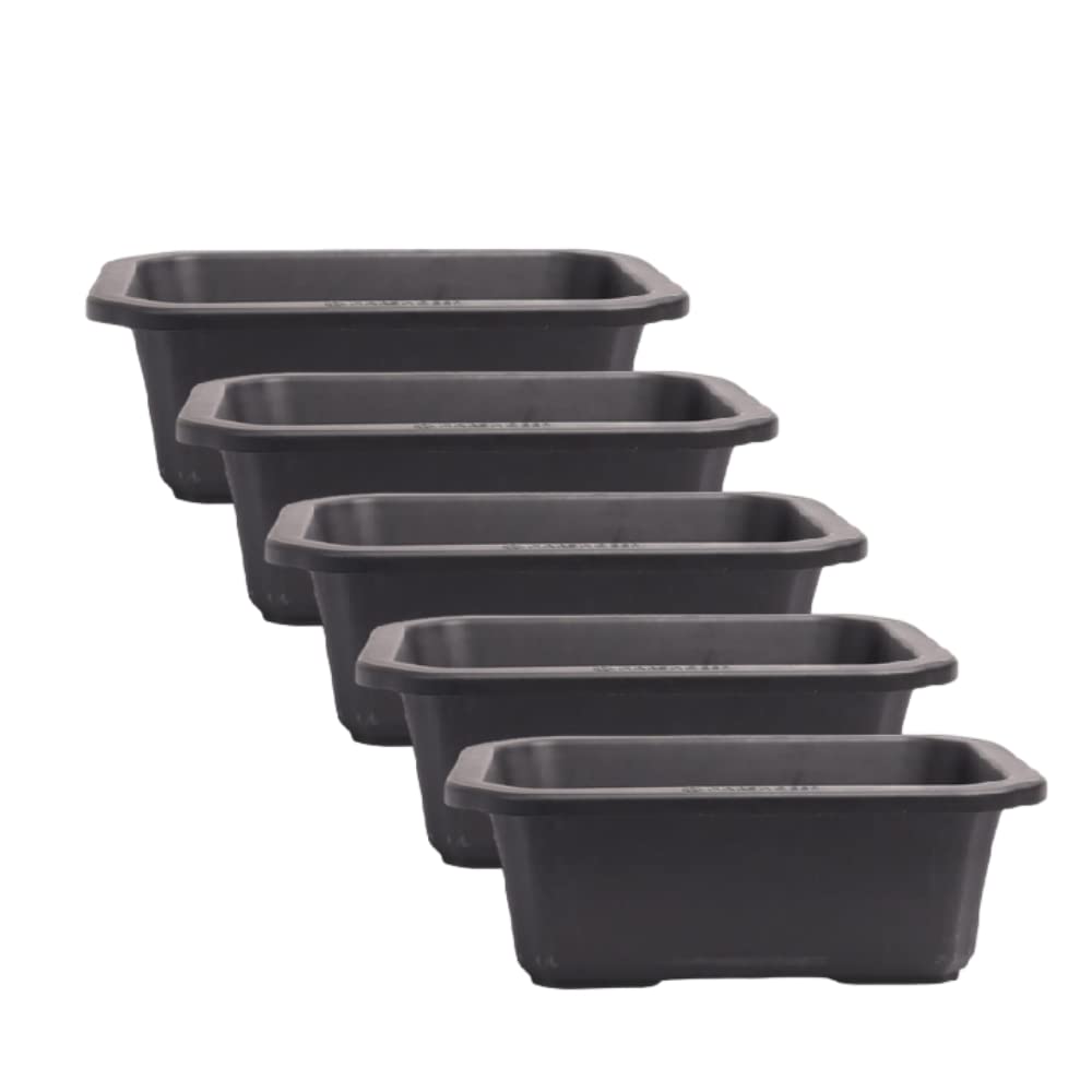 Bonsai Plant Pots for Home - Juniper - Indoor Outdoor Home Office Tabletop Decorative Rectangular Plastic Planters 11 Inch Set of 5 (Black)