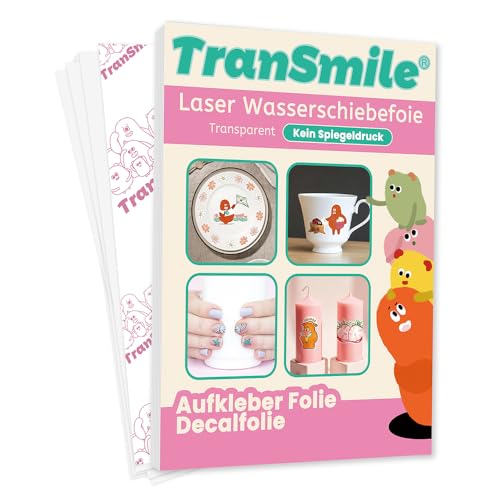 TRANSMILE 10 Blatt A4 Laser Wasserschiebefolie(TRANSPARENT) Decal Abziehbild - Wasser Deacal Transferfolie Nassschiebefolie für Spielzeugmodelle Tassen Keramik Glas Kunststoff KERZENTATTOOS