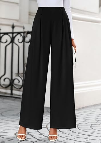 PRETTYGARDEN Womens Fall Wide Leg Trousers 2025 High Elastic Waist Loose Pleated Long Flowy Palazzo Work Pants with Pockets3