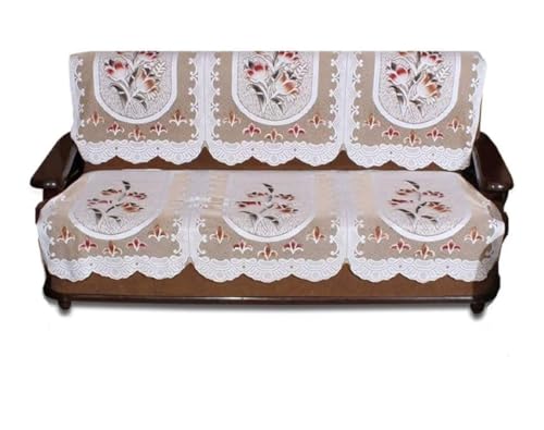 Image of Premium 3-Seater + 2 Single Seater Sofa Cover Set | Anti-Slip Cotton Blend Sofa Protector | Washable & Durability-Enhanced Fabric | Floral Design for Living Room Decor (Cream)