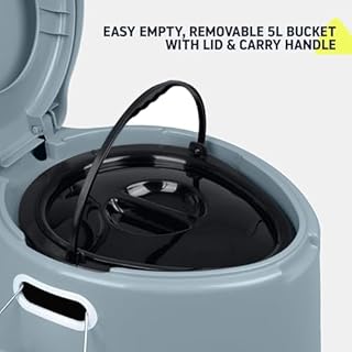 Hillington 5L Camping Toilet with Lid - Compact Portable Toilet for Adults Includes Removable Bucket, Paper Holder and Carry Handles - Lightweight Portable Camping Toilet Travel Toilet for Outdoor