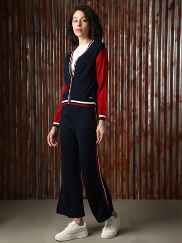 Image of High Star Women Knitted Acrylic Relaxed Fit High- Rise V Neck Long Sleeve Co-Ord