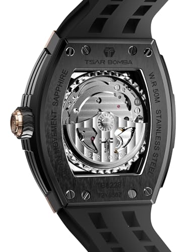 Image of TSAR BOMBA Mens Luxury Watch Automatic Watches for Men 50M Waterproof Japanese Mechanical Movement Tonneau Stainless Steel Case Sapphire Glass Big Face Cool Unique Fashion Gift Men