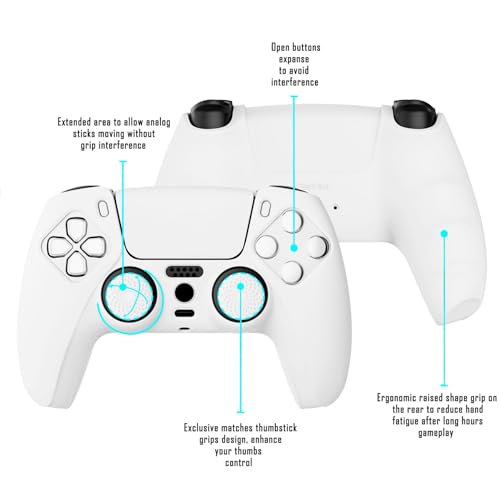 PlayVital White Pure Series Anti-Slip Silicone Cover Skin for ps5 Controller, Soft Rubber Case for ps5 Wireless Controller with White Thumb Grip Caps - Image 2