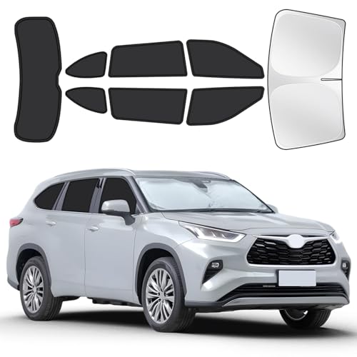 Image of for Toyota Highlander 2020-2025 Car Window Shades, 8pcs Privacy Sun Shade Set for Front Windshield Side and Rear Windows, Full Window Covers Keeps Vehicle Cool for Camping Napping