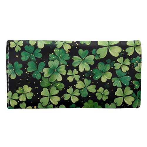 Image of AFPANQZ Women's Leather Wallet Women Wallets, Four Leaf Print Soft Leather Trifold Large Capacity Ladies Travel Purse Dust Resistnt Wallet