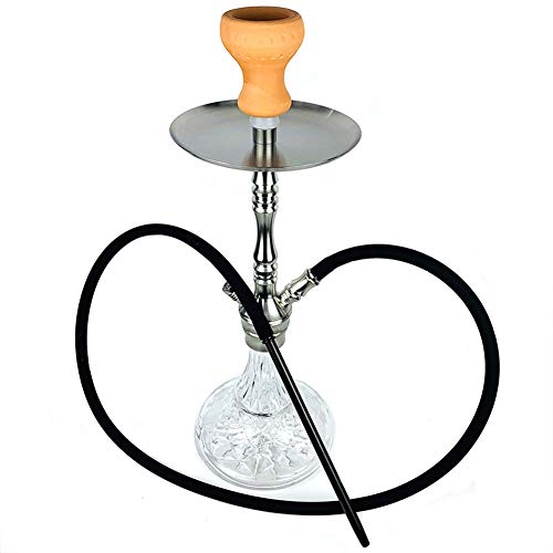 BGSFF Mittleres Shisha-Set, 1 Schlauch, arabisches Shisha-Zubehör aus Edelstahl, Keramik-Räuchertopf, Glasvasenboden