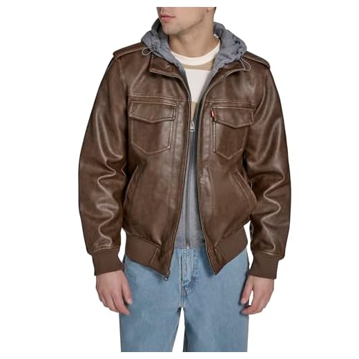 Levi's Jaqueta aviadora masculina de couro sintético com babador e capuz, sela
