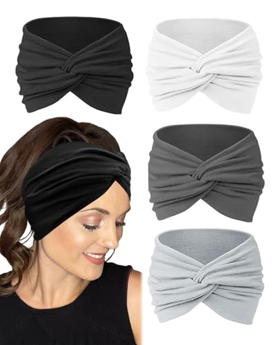 OXDOHUE 4 piezas Diadema Mujer Tela 7'' Cinta Pelo Elástico Ancho Turbantes Para Mujer Bohemia Bandana Yoga Deportivo Headband