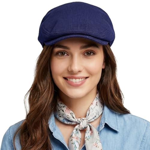 HIQIU Męska czapka z daszkiem z bawełny z gumowym ściągaczem – Gatsby Bluszcz Kapelusz Flatcap męska Newsboy Cap czapka z daszkiem czapka beret Cap na wiosnę, jesień i zimę, niebieski morski, Rozmiar