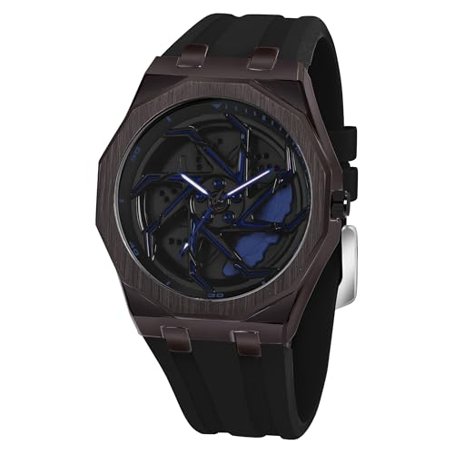 Image of PAPIO Men's Sports Watch, Black Case with Interchangeable Silicone Straps, Geometric Pattern Dial, Multiple Colors Available