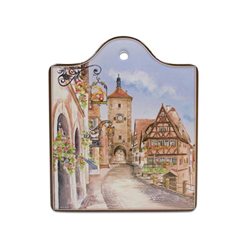 Essence of Europe Gifts German Village Porcelain Cheeseboard with Cork Backing