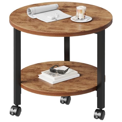 YeTom サイドテーブル キャスター付き ベッドサイドテーブル ナイトテーブル 丸 幅33*33*44cm （キャスター約5cm）ビンテージ - YeTom - 商品画像