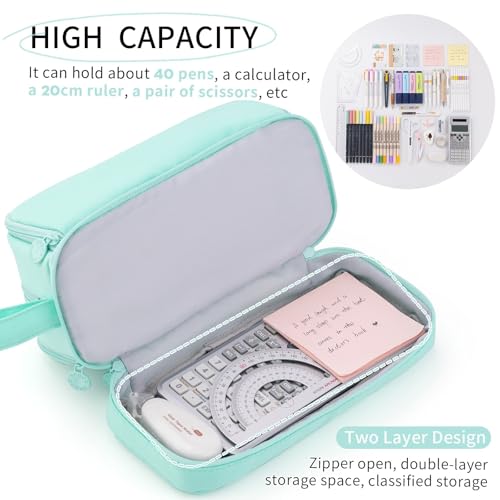 Image of CICIMELON Large Capacity Pen Pencil Case with 4 Compartments, Multi-Slot Pencil Pouch Bag Aesthetic School Supplies Organizer for Teens Adults (Mint Green)