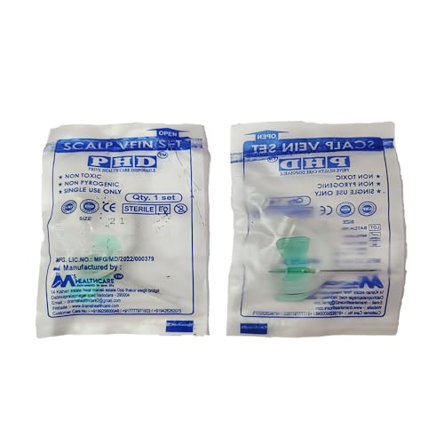 Image of Scalp Vein Set /Butterfly Needle Set | Sterile EO, Single Use Infusion Set | Soft Tubing, Color-Coded Wings | For Blood Collection, IV Infusion & Medical Use (21G (Green) - 25 Pieces)
