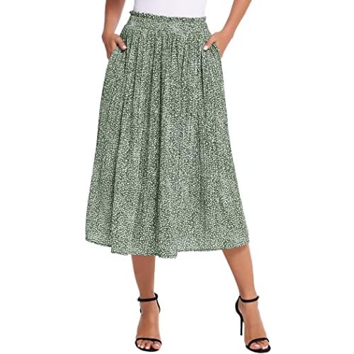 Zeagoo Women’s Midi Skirts High Waisted Pleated A-Line Swing Skirts Summer Floral Long Skirts with Pockets