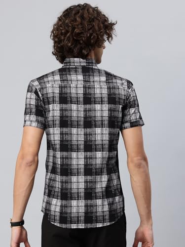 Image of Majestic Man Slim Fit Short Sleeve Checked Pure Cotton Casual Shirt