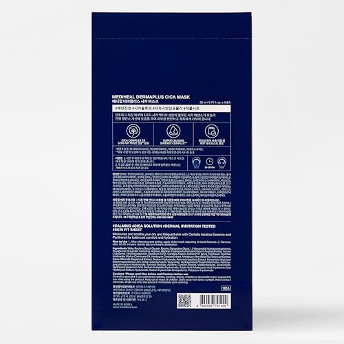 Image of MEDIHEAL Dermaplus Cica Mask (10 Counts) - Daily Vegan Mask for Calming Skin with Panthenol & Hyaluron, Korean Self Skin Care Sheet Mask