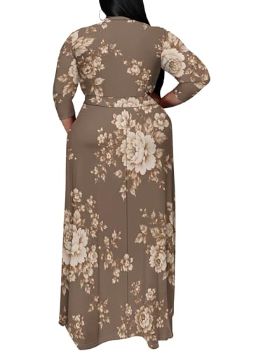 Image of PinkPatty Women's Plus Size Maxi Dress Print 3 /4 Sleeves V Neck Party Sundress Wedding Guest Dresses
