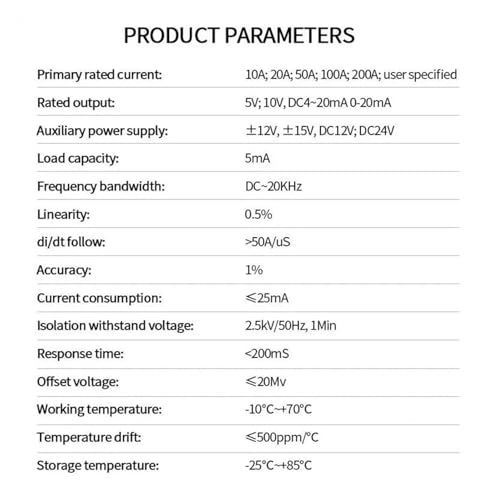 Transmisor de corriente AC con salida DC 0-5V y sensor de bucle cerrado con agujero de 22mm 3