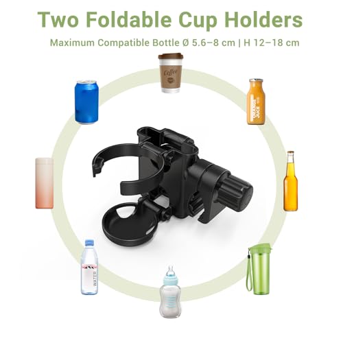 ZealSound 3-in-1 Kinderwagen Getränkehalter, Faltbarer Doppel-Cupholder mit Handyhalter, Universaler Getränke- & Kaffeebecherhalter für Kinderwagen, Fahrräder, Rollstühle für ABC Design Cybex Hauck