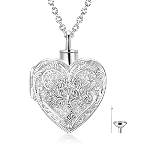 SOULMEET White Gold Filled Tree of Life Cremation Jewelry for Ashes Heart Branches Tree Urn Necklace that Holds Human Dog Cat Ashes