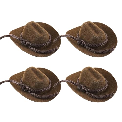 4 Pcs Miniature Felt Cowboy Hats Small Western Party Cap Doll Dress Up Hat Mini Cute Stuffed Animal Hats Tiny Dollhouse Cowgirl Hat Brown