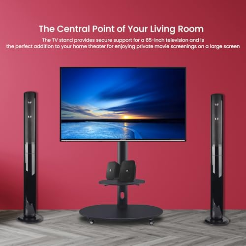 Image of Wooden /Metal Mobile TV Stand on Wheels Height Adjustable Floor TV Stand Holds Upto to 65 inch LED /Smart TV, BlackTV Stand TV Unit /Mount -Oval