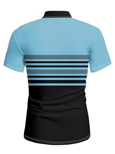 Men's 3D Print Polo Shirts Short Sleeve, Quick Dry Striped Golf Polo Shirts, Lightweight Casual Collared T Shirt for Summer2