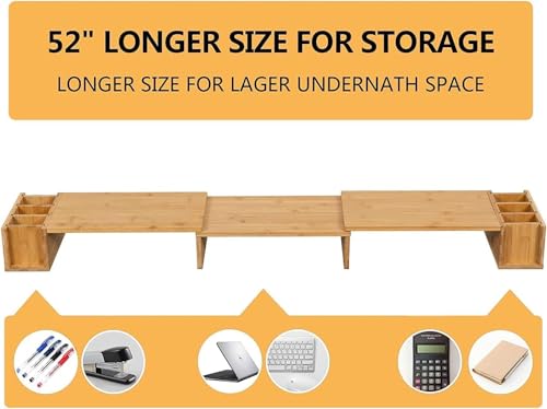 Image of Wooden Monitor Stand Riser with Storage Compartment and Lockable Storage Drawer Stand | Adjustable Desktop Organizer for Computer, Flax, Laptop & Printer (Wooden Monitor Stand 3 Screen)