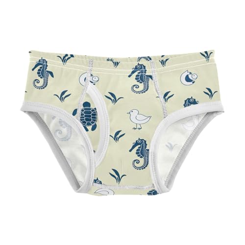 CHIFIGNO Boys' Underwear Nautical Seahorses Turtles Yellow Little Boy Briefs Printed Cotton Briefs Underwear