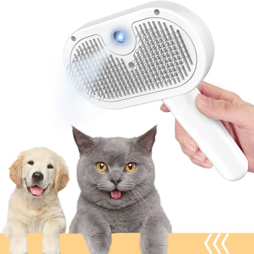 Spray Cat Brush for Shedding – 3 in 1 Cleaning Brush for Cats and Dogs – Pet Hair Removal Comb with Water Tank and Release Button – Steamy Cat Brush – Pet Spray Hair Comb
