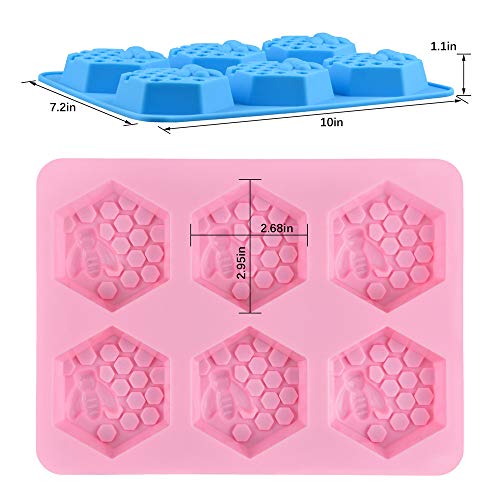 Sj 6 Cavity 3D Hexagon Bee Honeycomb Silicone Molds For Handmade Soap And Cake Making, Nonstick & Bpa Free Soap Mold, Pink & Blue Soap Making(Pack Of 2) #TOP1