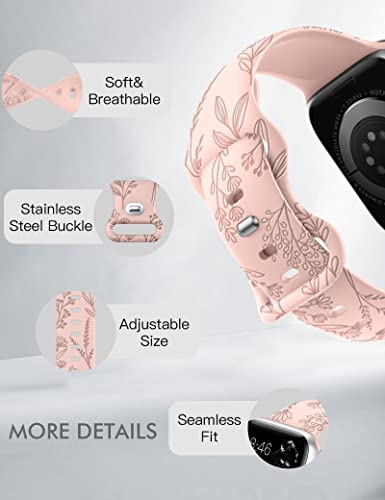 Image of Minyee Floral Engraved Band Compatible with Apple Watch 41mm 40mm 38mm 42mm 44mm 45mm 46mm 49mm Women, Cute Soft Silicone Flower Sport Fancy Strap for iWatch Series 11 10 9 8 7 6 5 4 SE /Ultra 3 2 1