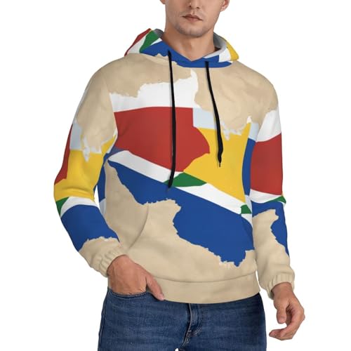 Seychelles Flag Map01 Men'S Casual Sweatshirt Hoodie, Long Sleeve Hooded Pullover With Pocket And Drawstring